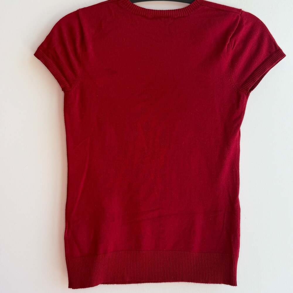 Jacob Women's Red Short Sleeve Knit Sweater with Shoulder Button Detail - Picture 2 of 5